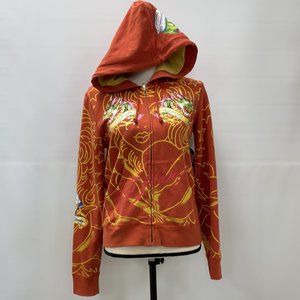 Orange/Dragon/Flower Ed Hardy Hoodie-LS-Zip, M